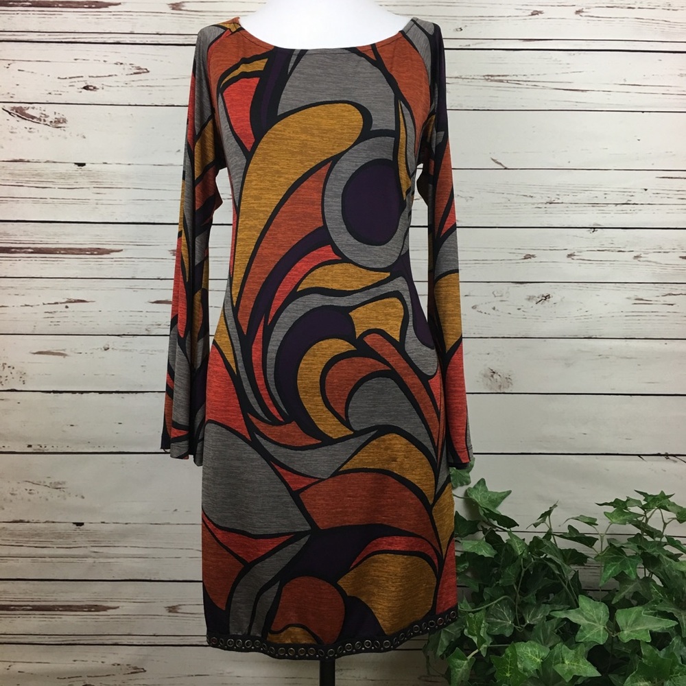 MSK Shift Dress with Bell Sleeves and Trim